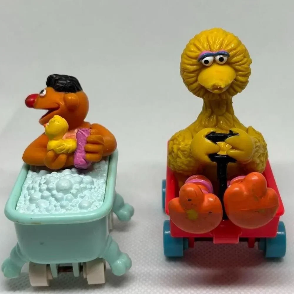 Vintage 1990s Applause Sesame Street Gang on Wheels Set Big Bird and Ernie